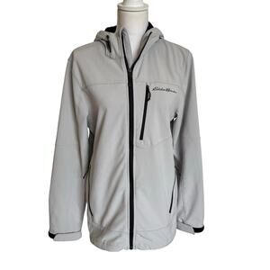 Eddie Bauer Jacket Men Small Gray Casual Outdoors Athletic Hood Full Zip Pockets